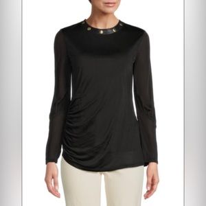 St. John Collection Ruched Long Sleeve Jersey Top in Black